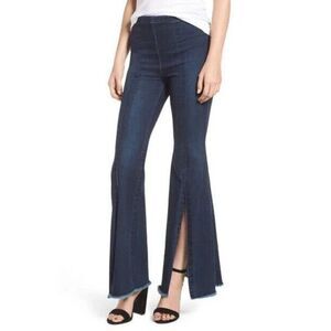 Bailey44 Khyber Pass Jeans Womens Small S Blue Slit Flare Raw Hem‎ Pull On Pants